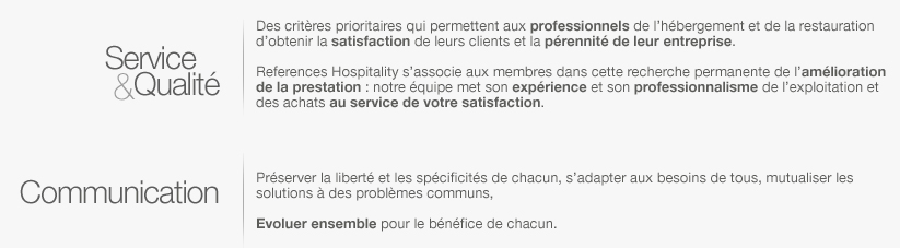 Des critères prioritaires qui permettent aux professionnels de l’hébergement et de la Restauration d’obtenir la satisfaction de leurs clients et la pérennité de leur entreprise.